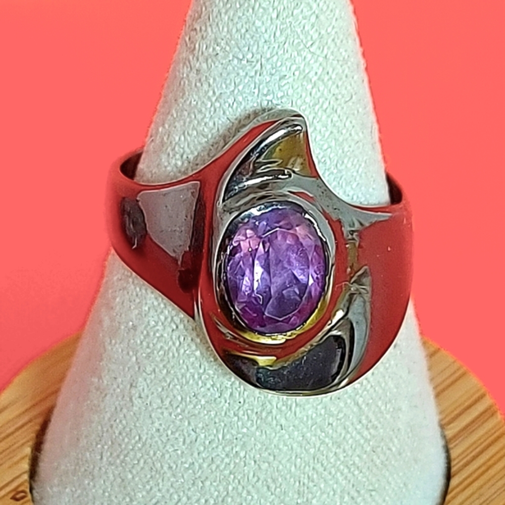 Natural   Not Enhanced Amethyst Ring‎ 925 Sterling Silver Size 8